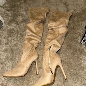 SHEIN Tan Over-the-Knee Slouchy Pointed-Toe Stiletto Boots
